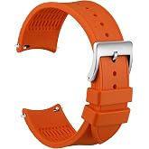 WOCCI 22mm Watch Band, Curved End, Silky Touch Silicone, Silver Buckle (Orange)