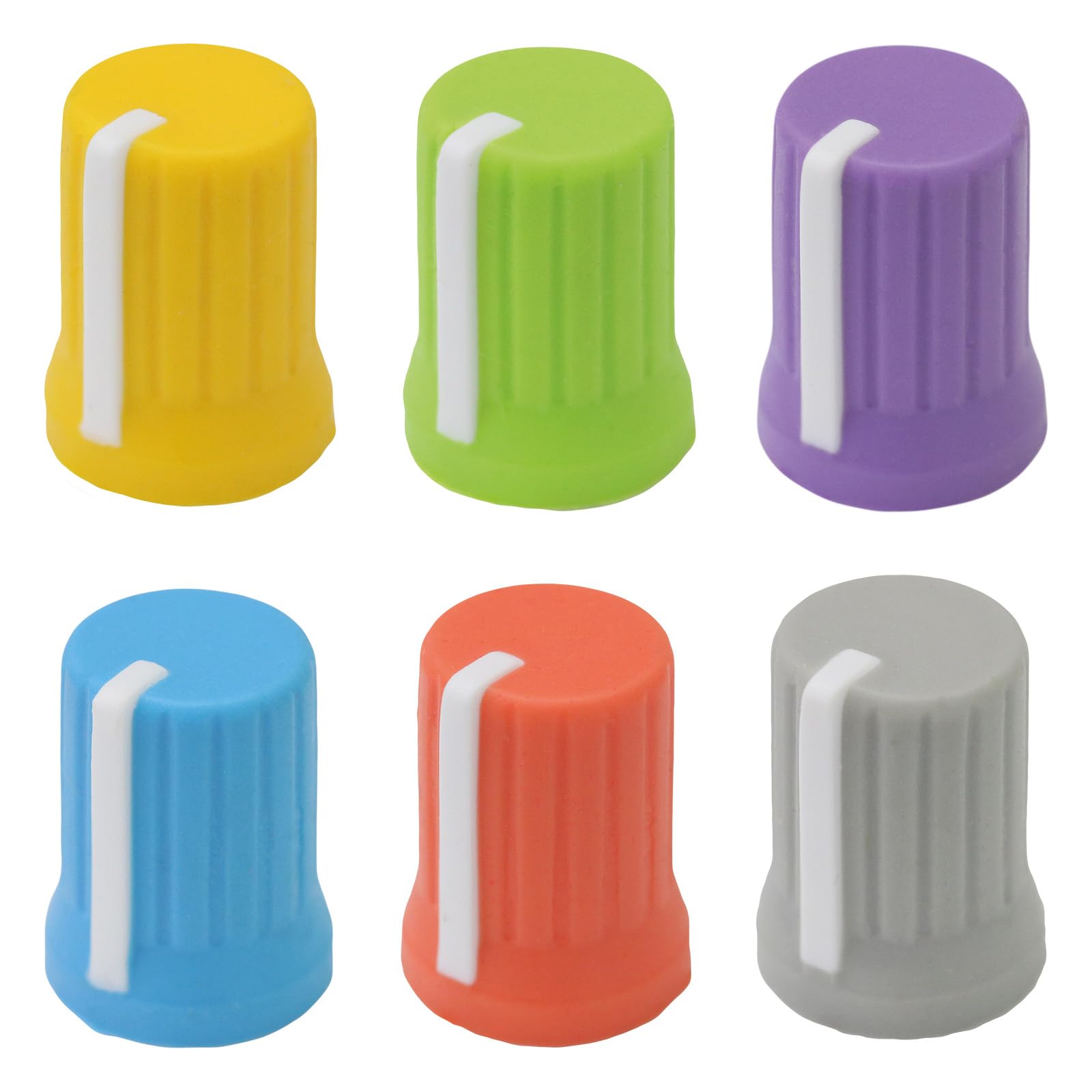 Mixed-Colour 6mm D-Shaft Hole Rubber Grip Vibrant Colour Mixer Knobs - Pack of 6 (Yellow, Green, Purple, L.Blue, Orange, L.Grey)