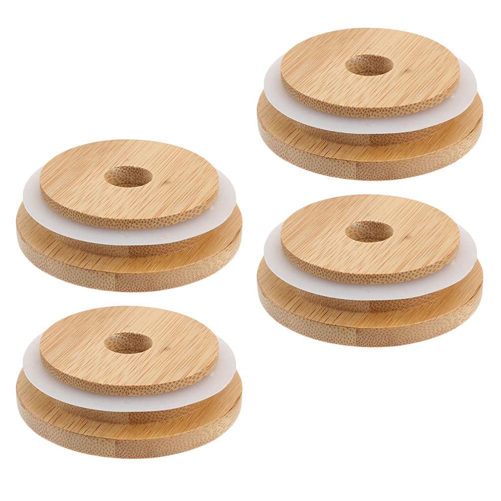 DOITOOL 4pcs Jar Lids with Straw Hole, Reusable Wide Mouth Jar Lids, Regular Mouth for Drinking, Glass Storage Containers