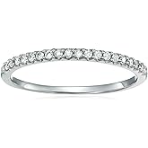 VIR JEWELS 1/10 cttw Mircopave Petite Round Diamond Wedding Band for Women in 10K White Gold Prong Set, Size 4.5-9.5
