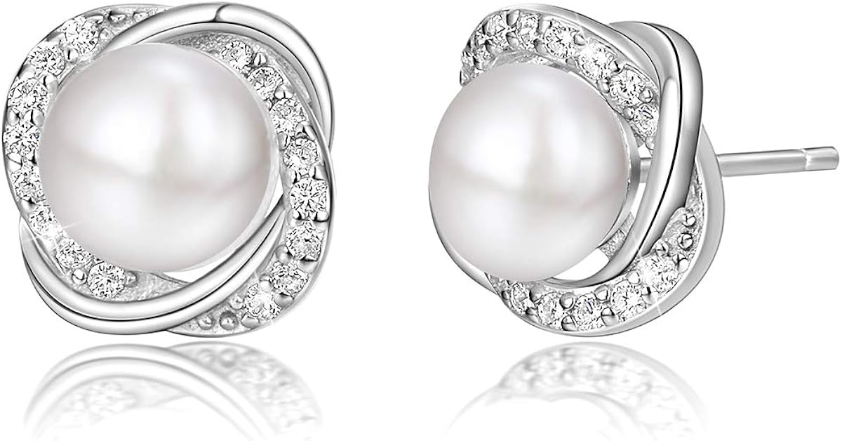 PEARLOVE Pearl Earrings for Women 925 Sterling Silver Hypoallergenic