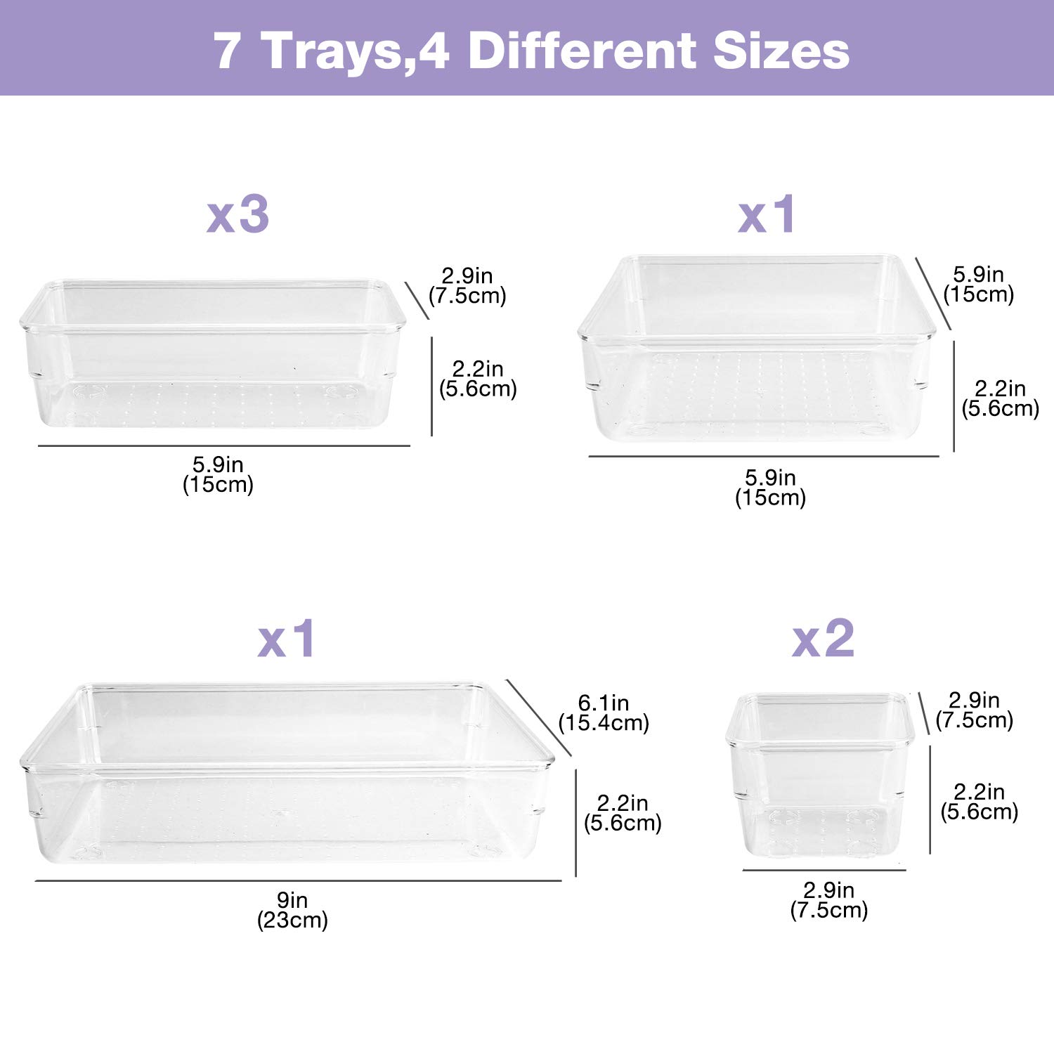 Puricon Desk Drawer Organizers 7 Pieces Clear Versatile Polystyrene Storage Bins Vanity Trays Makeup Organizer Dividers For Bedroom Dresser Bathroom Kitchen Office Clear Home Kitchen Cjp Org In