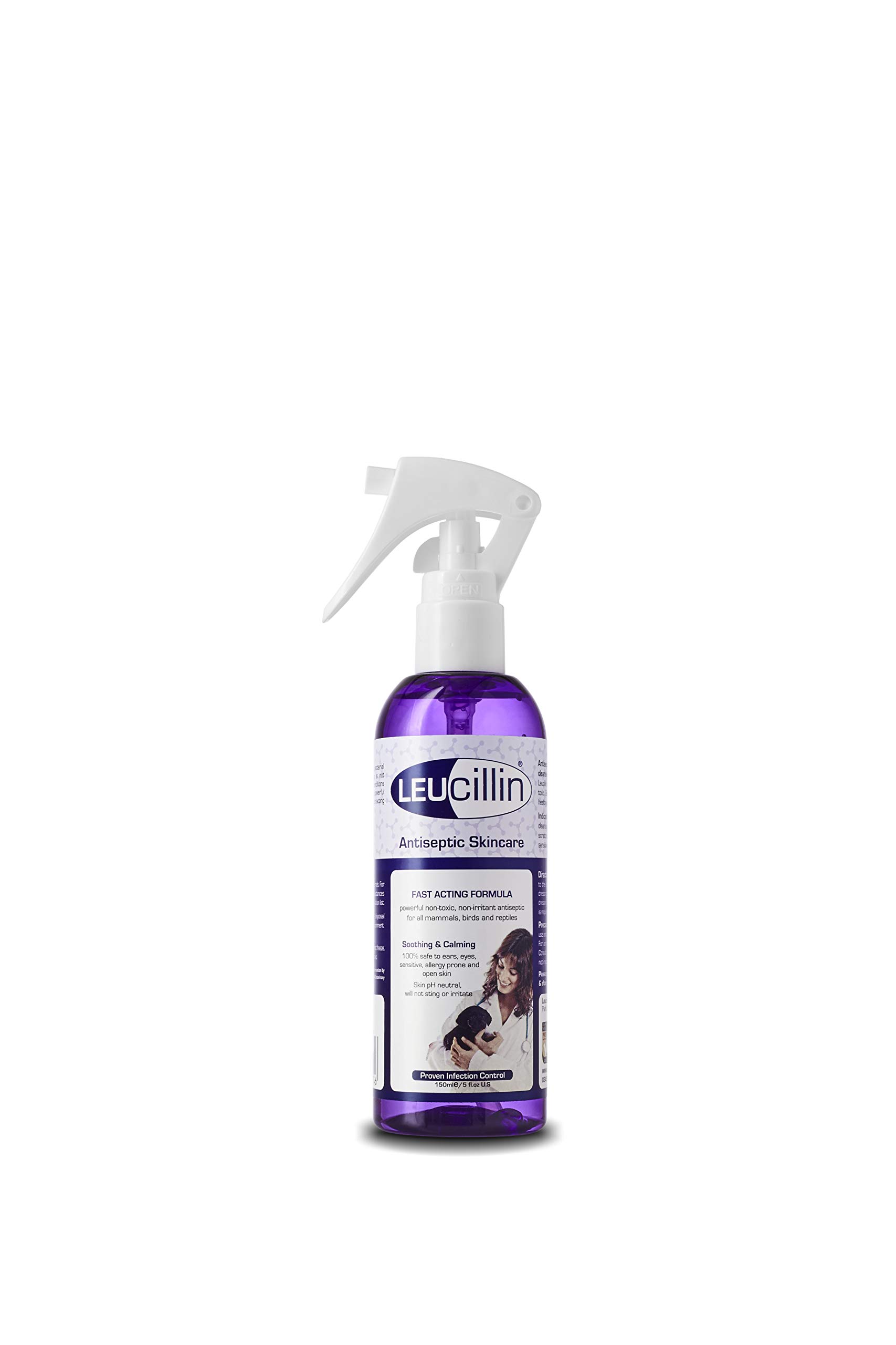 Leucillin Antiseptic Skin Care - Suitable for all Mammals, Kills All Known Germs On Contact, Safe Around Eyes, Nose & Open Skin. Available in 3 Sizes (150ml)
