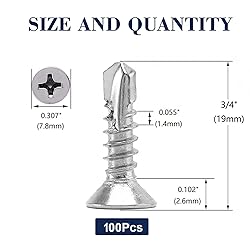 #8 x 3/4" Sheet Metal Screws 100Pcs 410 Stainless