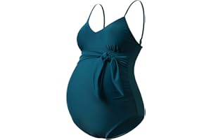 GINKANA Maternity Swimsuit V-Neck One Piece Maternity Monokini Tie Front Bathing Suit Pregnany Swimwear
