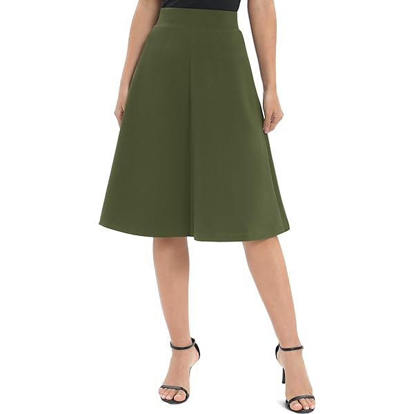 Women's Black Jacquard Skirt Female High Waist Flare Flowy Midi
