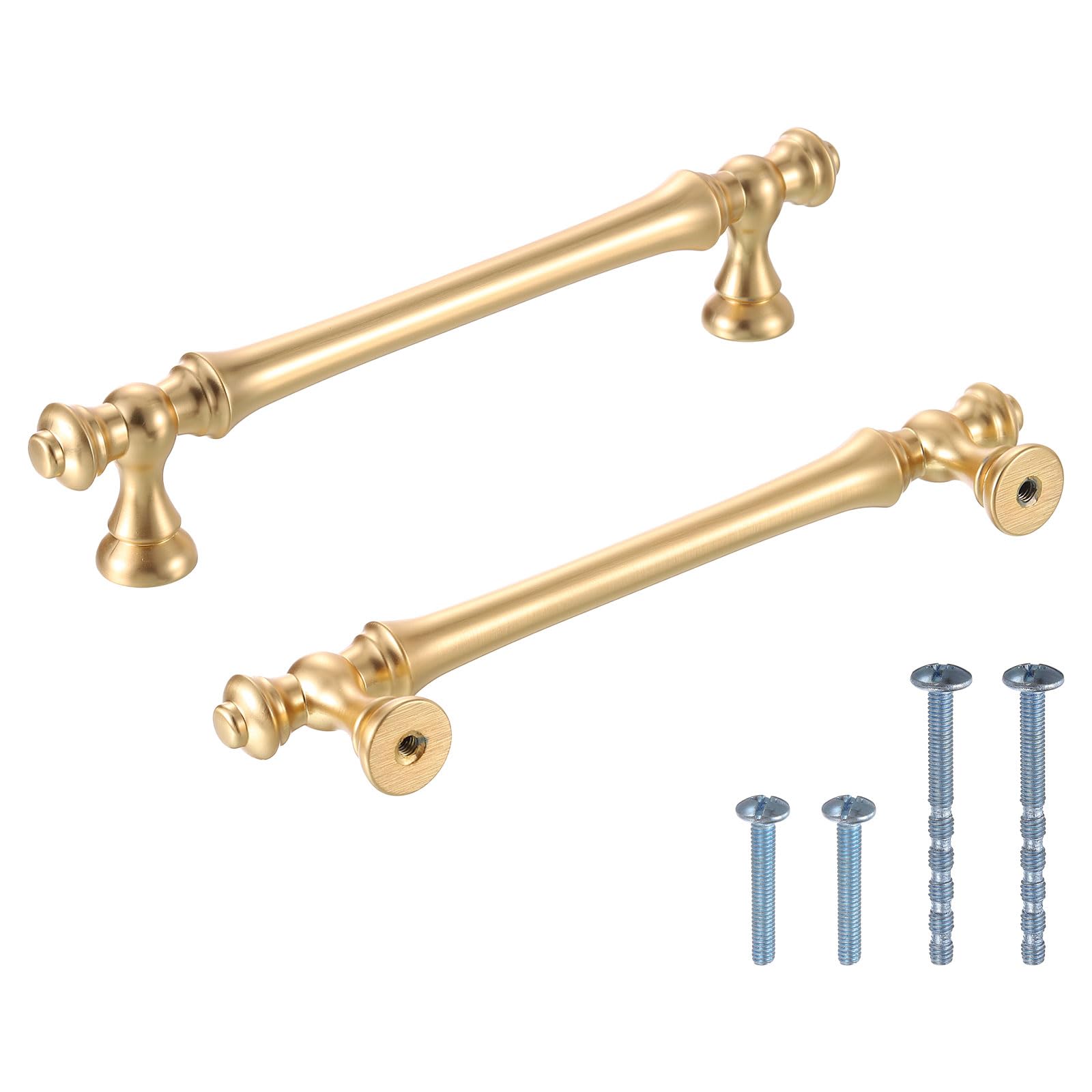 Uxcell 10pcs Brushed Brass Kitchen Knobs, Kitchen Drawer Handles Zinc Kitchen Dresser Knobs Drawer Straight Knobs Hardware Pulls 3-4/5 inch(9.6cm) for Kitchen Cupboard
