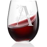 Personalized Wine Glass for Women - 20oz Letter A-Z Initial Engraved Monogram Stemless Wine, Monogram Gifts for Wedding, Birthday, Friend, Anniversary, Christmas, Mom, Grandma, Wife, Bridesmaid (A)