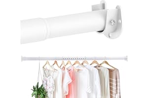 DWELSPIRE Closet Rods for Hanging Clothes, 1.3 Inch Diameter Heavy Duty Closet Rod 17-39 Inches Adjustable Clothes Hanging Rod White Closet Poles for Wardrobes, Bathroom, Windows