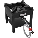GasOne B-5350 270,000 BTU Rugged Propane Burner Cooker With 0-30 PSI Regulator with Steel Braided Hose For Outdoor Cooking, T