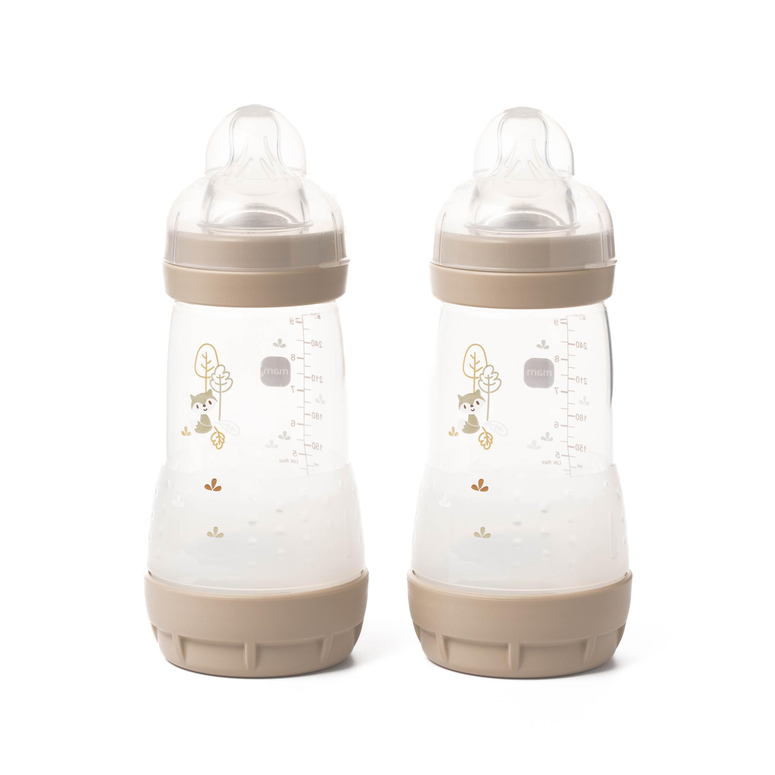 MAM Easy Start Anti-Colic Baby Bottles | 2 Pack (2 x 260ml) | Self-Sterilising Baby Milk Bottle | Medium Flow MAM Teats Size 2 | Newborn Essentials | Unisex (Various Designs)