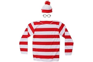 MGDRU Red&White Stripes Cosplay Costume,Halloween Costumes,Funny Sweatshirt Outfit Glasses Suits…