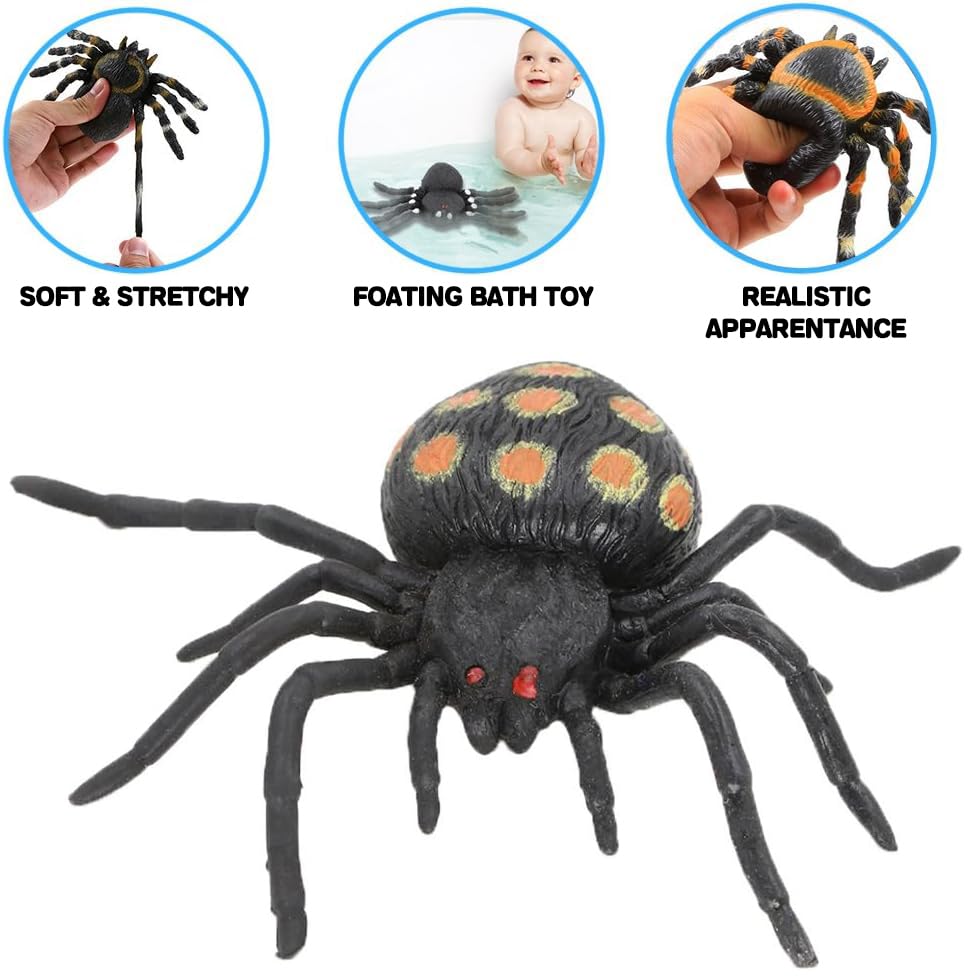 8 Pack 5 inch Realistic Rubber Spider Toy, Black Spiders Toys Set, Super Stretches Material TPR, Smelless Halloween Decoration Party Favors Gag Novelty Practical Jokes for Kids