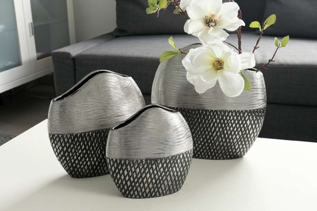 Amazon.de GILDE Keramik Ovale Vase Charleston anthrazit/Silber