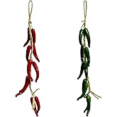 Fevoila 2 Strings Artificial Chili Pepper Hanging Decor, Artificial Pepper String Chili Pepper Decorations Lifelike Fake Vegetable for Home Kitchen Decor Photography Props