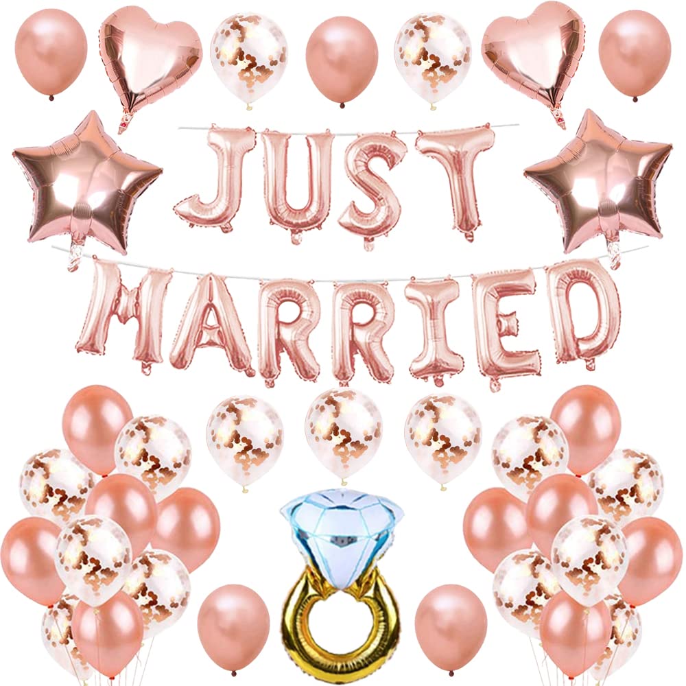 ORICOOL Just Married Balloon Set, 40 Pieces, Rose Gold, Wedding Decoration