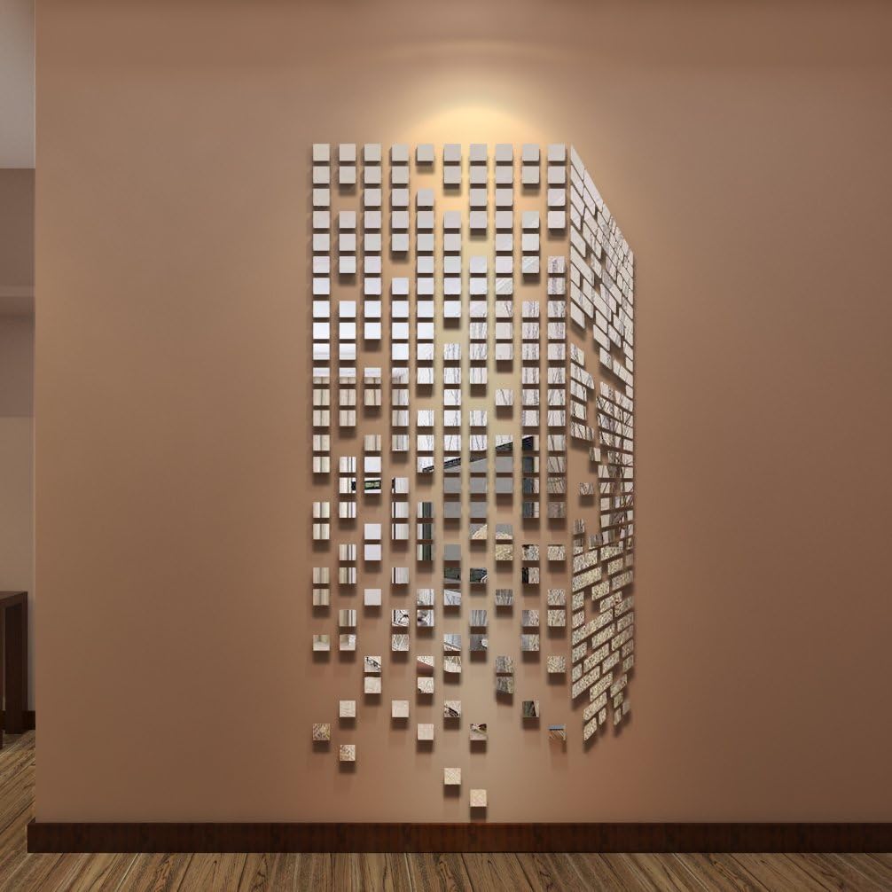 2018 New Upgrade 290PCS DIY Mirrors Wall Stickers Mural Decoration Home Decor Living Room,Office,Bar Corridor Modern Art Decoration (Silver, L)