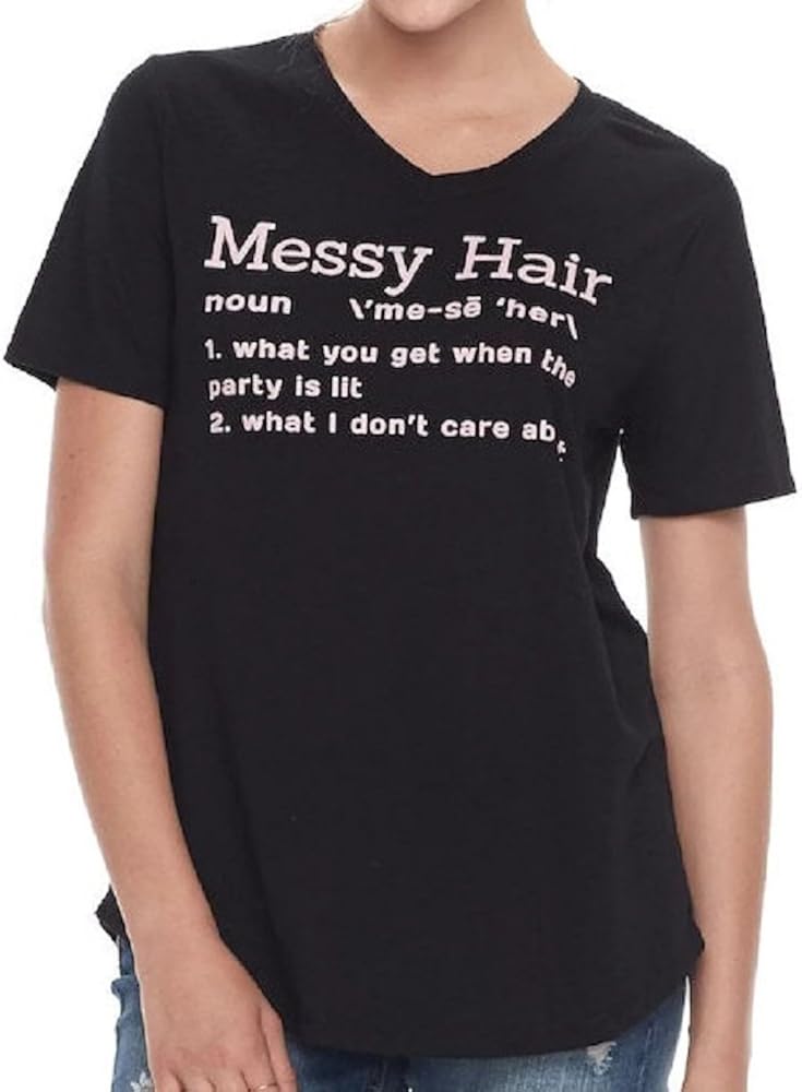 Amazon Com Awake Messy Hair Graphic Tee V Neck Juniors Xl Clothing