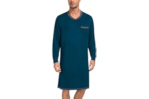 SWOMOG Mens Nightshirt Modal Long Sleeve Nightgown Henley Night Shirts Sleepwear Big & Tall Nightwear S-XXXL