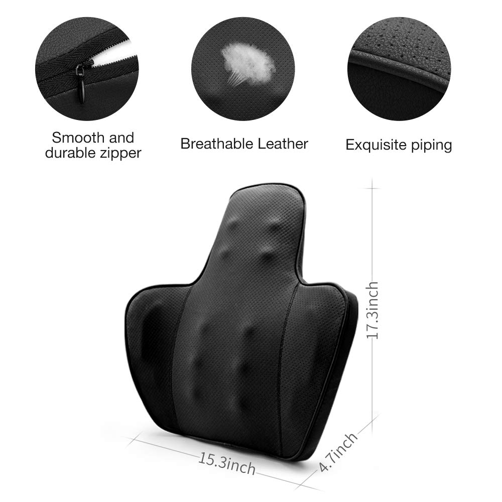 QUEES Car Lumbar Back Support Provide Massage Feature Office Chair Leather Cushion Back Pain Relief