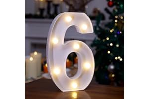 TRONSBOO LED Marquee Sign Light Up Letters, Alphabet Light Up Letters Sign, Battery Powered LED Letter Lights for Night Light, Wedding, Birthday, Party, Christmas or Home Decor (Number 6)