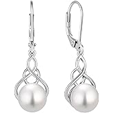 VESHON Celtic Knot & Infinity Pearl Earrings for Women - 925 Sterling Silver Dangle Earrings with 9mm Freshwater Pearl, White/Rose/ 14K Gold Plated Jewelry Gifts