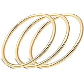 NVWAROCK 4mm 14K Gold Plated Bracelet | Glossy Stackable Minimalism Bangle Bracelet for Women | Solid Plain Round Twisted Flat Polished Bracelet Best Gifts for Love (Gold and Silver)