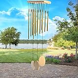 FGN Wind Chimes 22-Inch Musical Wooden Wind Bell, Golden