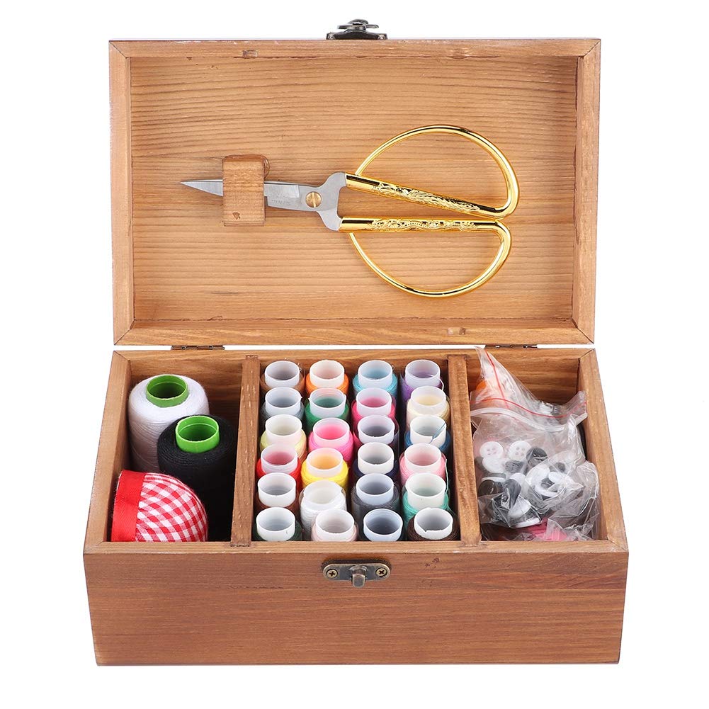 Household Vintage Wooden Sewing Box Needle Thread Storage Case Sewing Basket DIY Sewing Tools Jewelry Keeper Bead Organizer(2#)