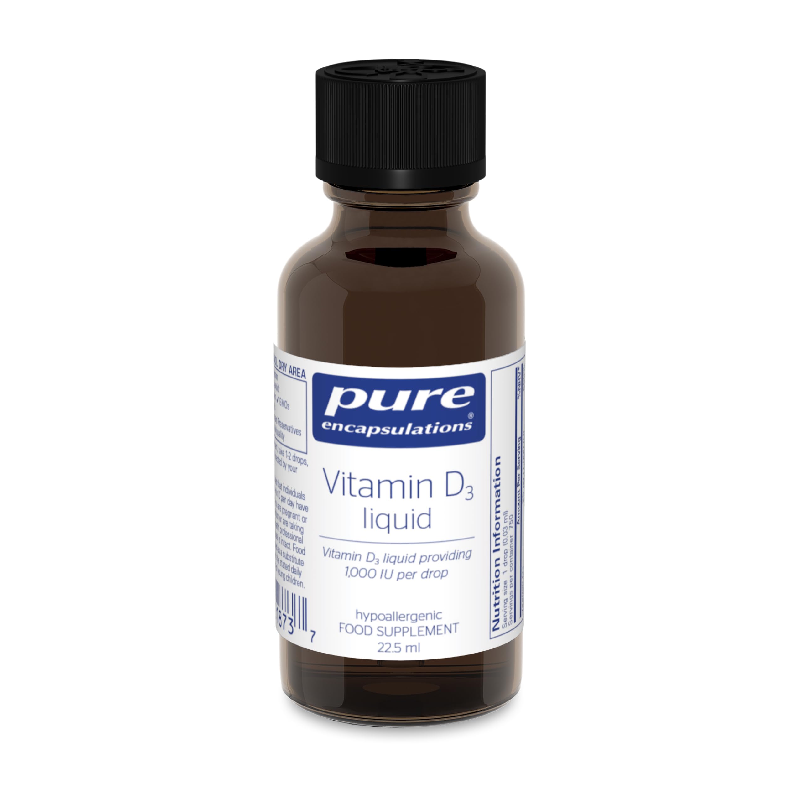 Pure Encapsulations Vitamin D3 Liquid - Hypoallergenic Support for Bone and Immune Health - 22.5ml