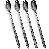 YFWOOD 9.1-Inch Long Handle Iced Tea Spoon, Ice Cream Spoon, Long Coffee Spoons, Stainless Steel Cocktail Stirring Spoons - Set of 4 (Black)