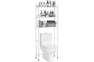TZAMLI Over The Toilet Storage Shelf, 2-Tier Bathroom Organizer Space Saver, Free-Standing Above Toilet Rack Metal Bathroom Shelves (White, 3 Tier)