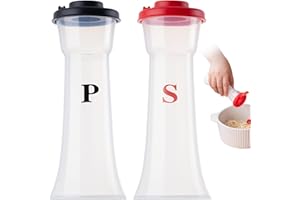 Salt Shaker with Lid, 2Pcs/Set Plastic Salt and Pepper Shakers with Lids, Hourglass Moisture Proof and Pepper Shakers, Clear 