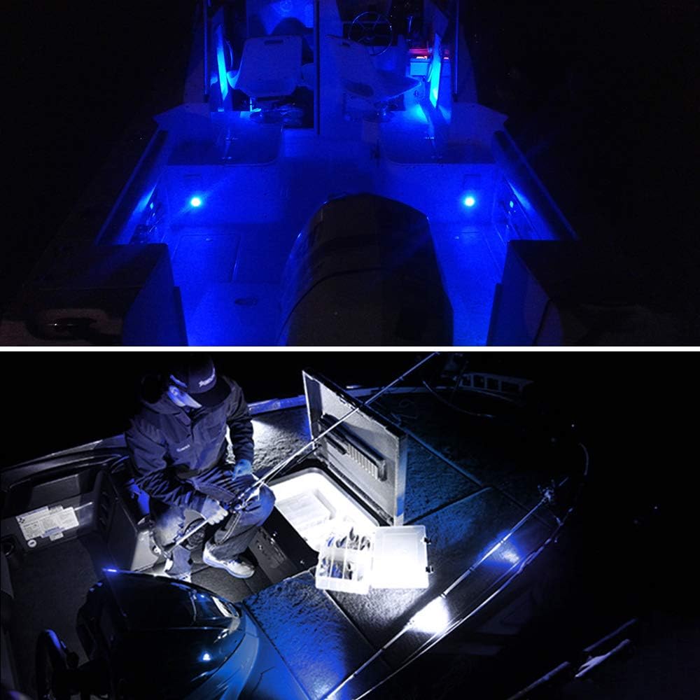 MNJ MOTOR 6pcs Marine Boat Fishing Lights, 12V Waterproof Utility Led Interior Light - Boat Deck Courtesy Transom Cockpit Light For Yacht Fishing Pontoon Boat Sailboat Kayak Bass Boat Vessel-Blue: Automotive