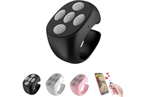 Fingertip Bluetooth Remote Control, Rechargeable Scrolling Ring for iPhone & Android, Wireless Page Turner Photo Shooting, Mu