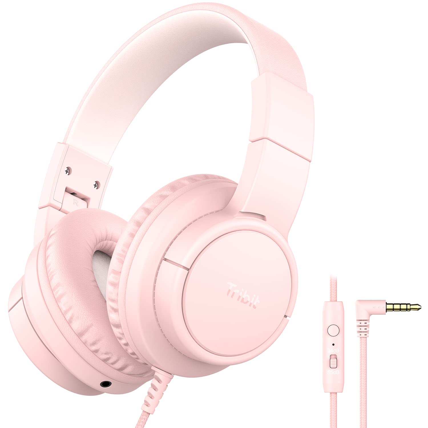 Kids Headphones for girls, Tribit Safe Sound Tech 85/94dBA Volume Limited Wired Headphones with Microphone, SharePair, HiFi Stereo Foldable Over Ear Headphones for Kids for School/Travel/Phone/PC
