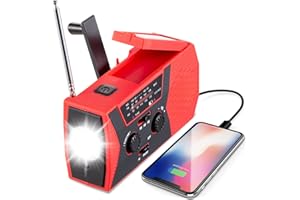 GREATONE Weather Radio Emergency Solar Crank Radio with Flashlight and Reading Lamp,Portable Camping AM FM NOAA Weather Radio,2000mAh Power Bank and SOS Alarm Emergency Supplies Preparedness (red)