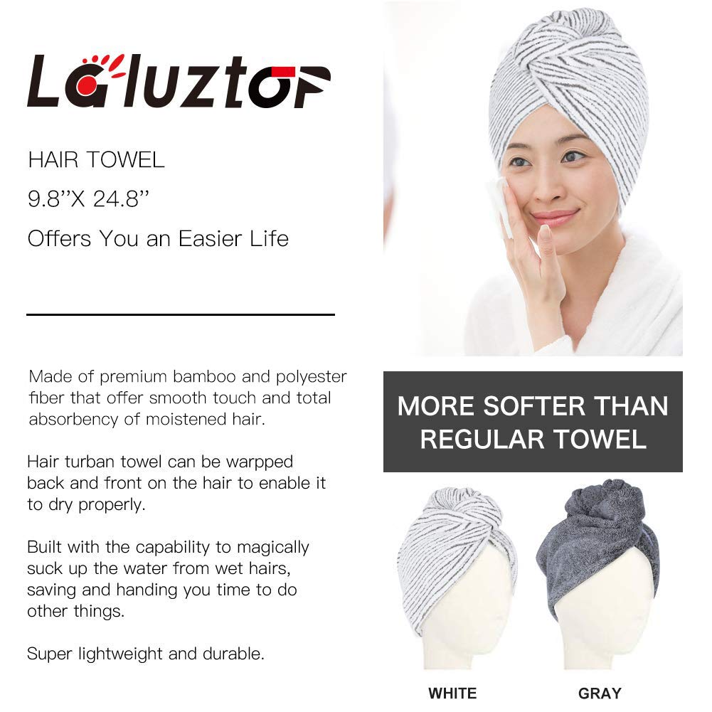 Laluztop Hair Towel Wrap for Women, Ultra Soft Hair Drying Towels with Button, Anti Frizz Super Absorbent & Quick Dry Hair Turban for Drying Curly, Long & Thick Hair（2 PCAK） : Beauty