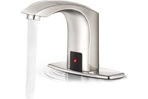 HHOOMMEE Automatic Touchless Bathroom Sink Faucet Sensor Motion Activated Commercial Faucets Hands Free Infrared Residential Elegant Basin Tap with Deck Plate Water Mixer Valve Control Box (Nickle)