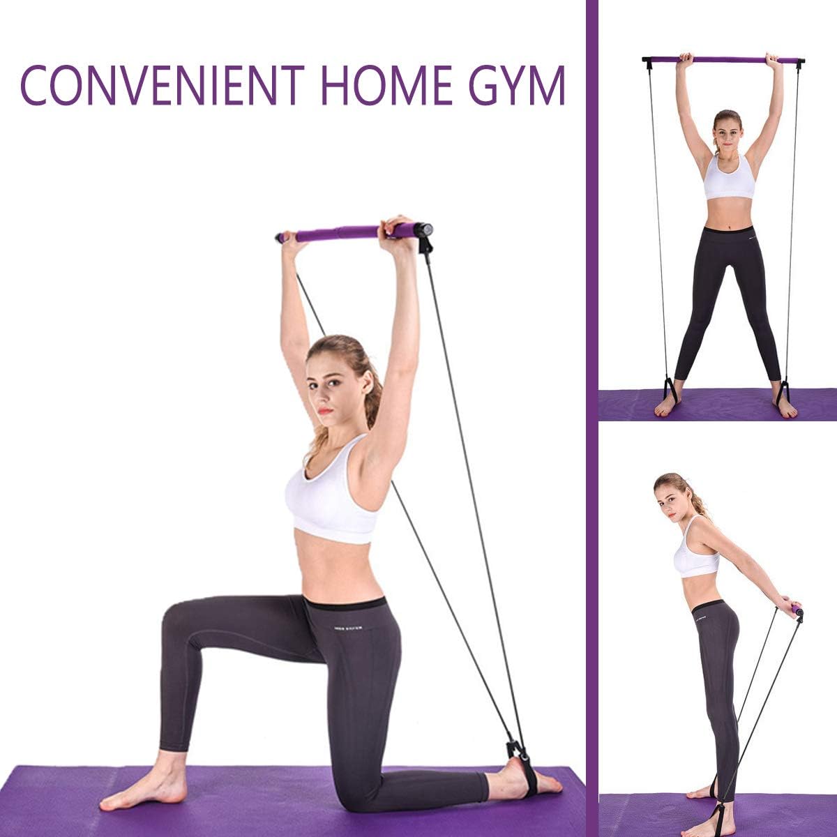Harkkey Yoga Pilates Bar Kit Portable Exercise Resistance Band Stick Muscle Toning Bar Home Fitness Gym Stretch Sit-Up with Foot Loop for Total Body Workout (Purple) : Sports & Outdoors