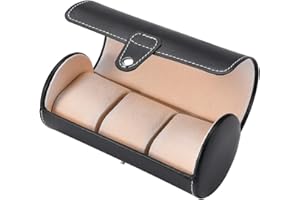 BRRNOO 3 Slot Watch Box, PU Leather Roll Travel Case for Jewelry Storage, with Soft Padded Watch Pillows and Button Clasp (Bl