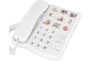 Lativu Landline Phones for Seniors-Basic Big Button Phone for Seniors-White Corded Telephone Landline Phones with 9 One-Touch Dialing, Loud Ringer & Speaker for Visually and Hearing Impaired