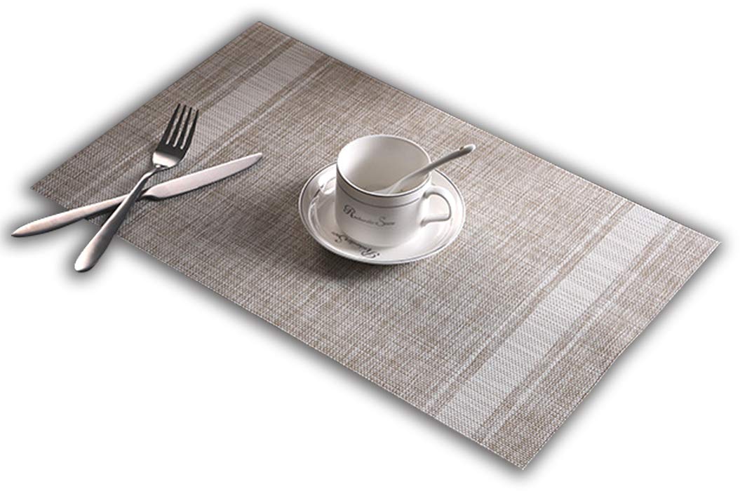 Ranvi Placemats, Heat-Resistant Placemats Stain Resistant Anti-Skid Washable PVC Table Mats Woven Vinyl Placemats, Set of 5 (White)