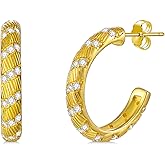 Small Modern Bohemian Open Hoop CZ Earrings for Women 925 Sterling Silver Post Back Hoops Earring Cubic Zirconia Hoop Earrings 14K Gold/White Gold Plating