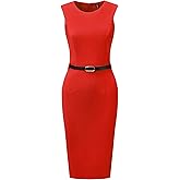 Allegra K Work Dress for Women's Sleeveless Office Round Neck Belted Business Pencil Dresses