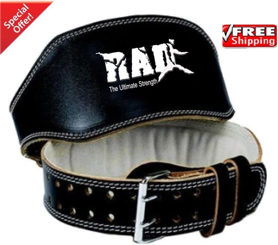 RAD 2fit Cow Hide Leather Weight Lifting 4" Belt Back Support Strap Gym Power Training Fitness bodybuilding belts, Man,Women,Unisex (BLACK, MEDIUM)