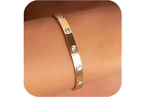 FUNIO 18K Gold Plated Bracelets for Women Love Bangle with Cubic Zirconia Crystal Friendship Bracelets for Women Fashion Simple Jewelry Gifts