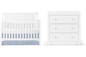 Child Craft Cottage Flat Top Crib, Dresser and Topper Nursery Set, 3-Piece, Includes 4-in-1 Convertible Crib, Dresser and Topper, Grows with Your Baby (Matte White)
