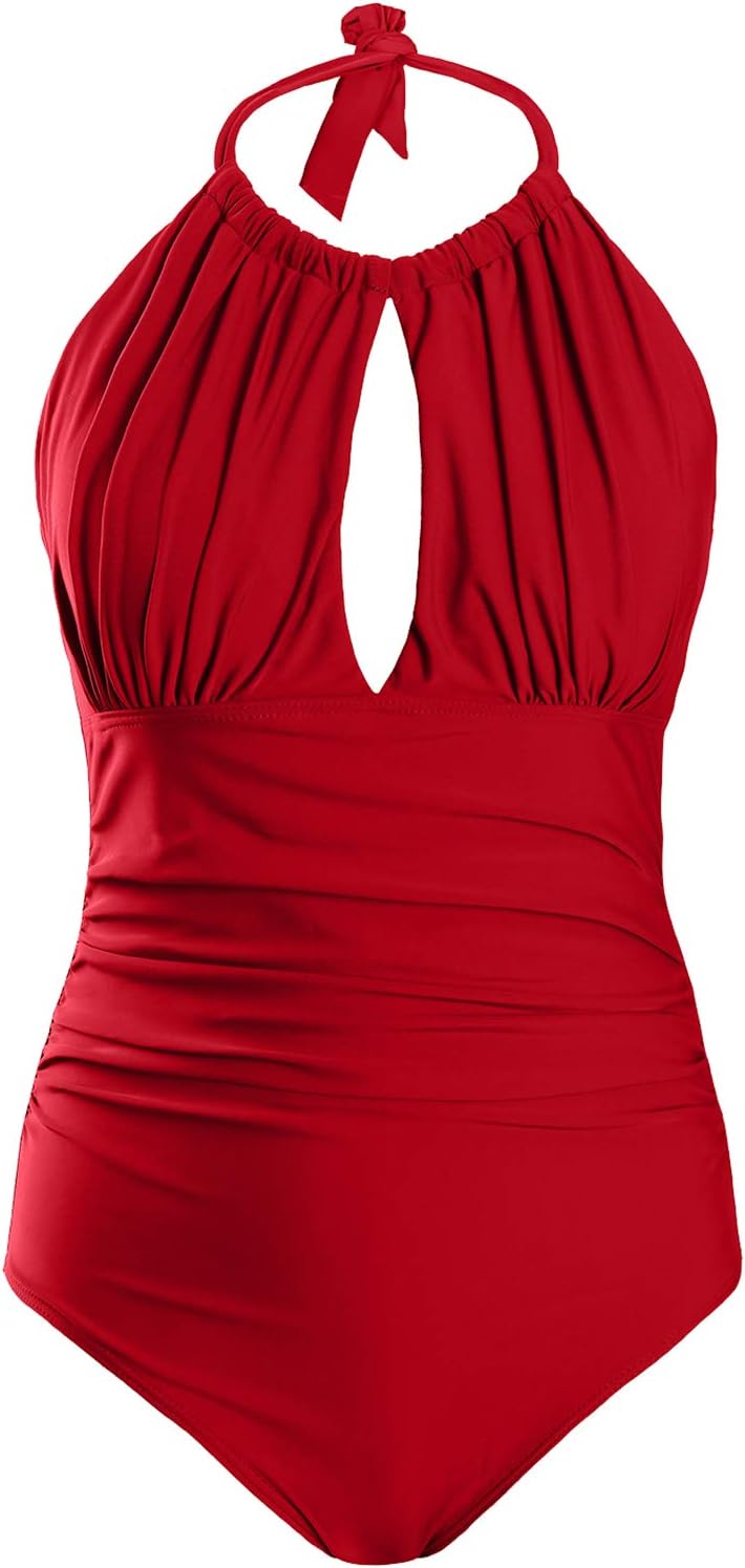 NooobTerrm Women's Sexy One Piece Swimwear Monokini Haler Tummy Control Swimsuit Bathing Suit