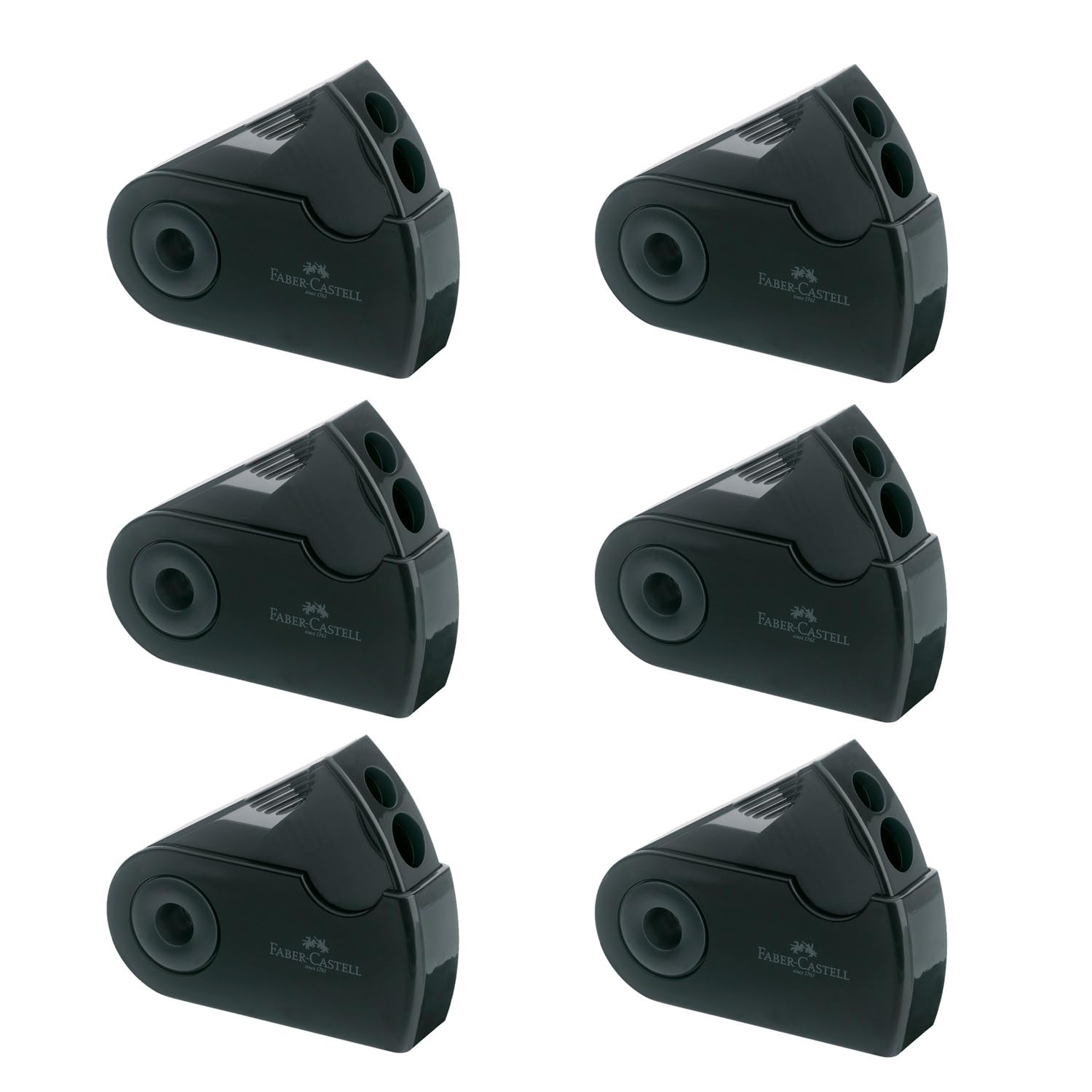 FABER-CASTELL 205054 Double Pencil Sharpener Sleeve, Pack of 6, Sharpener with Container for Lead and Coloured Pencils